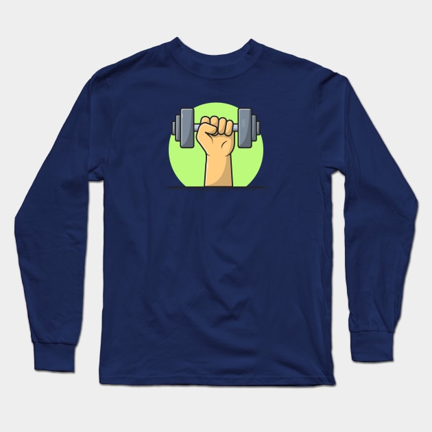 Hand Lifting Dumbbell Cartoon Vector Icon Illustration (3) Long Sleeve T-Shirt by Catalyst Labs